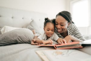 Mom and daughter reading